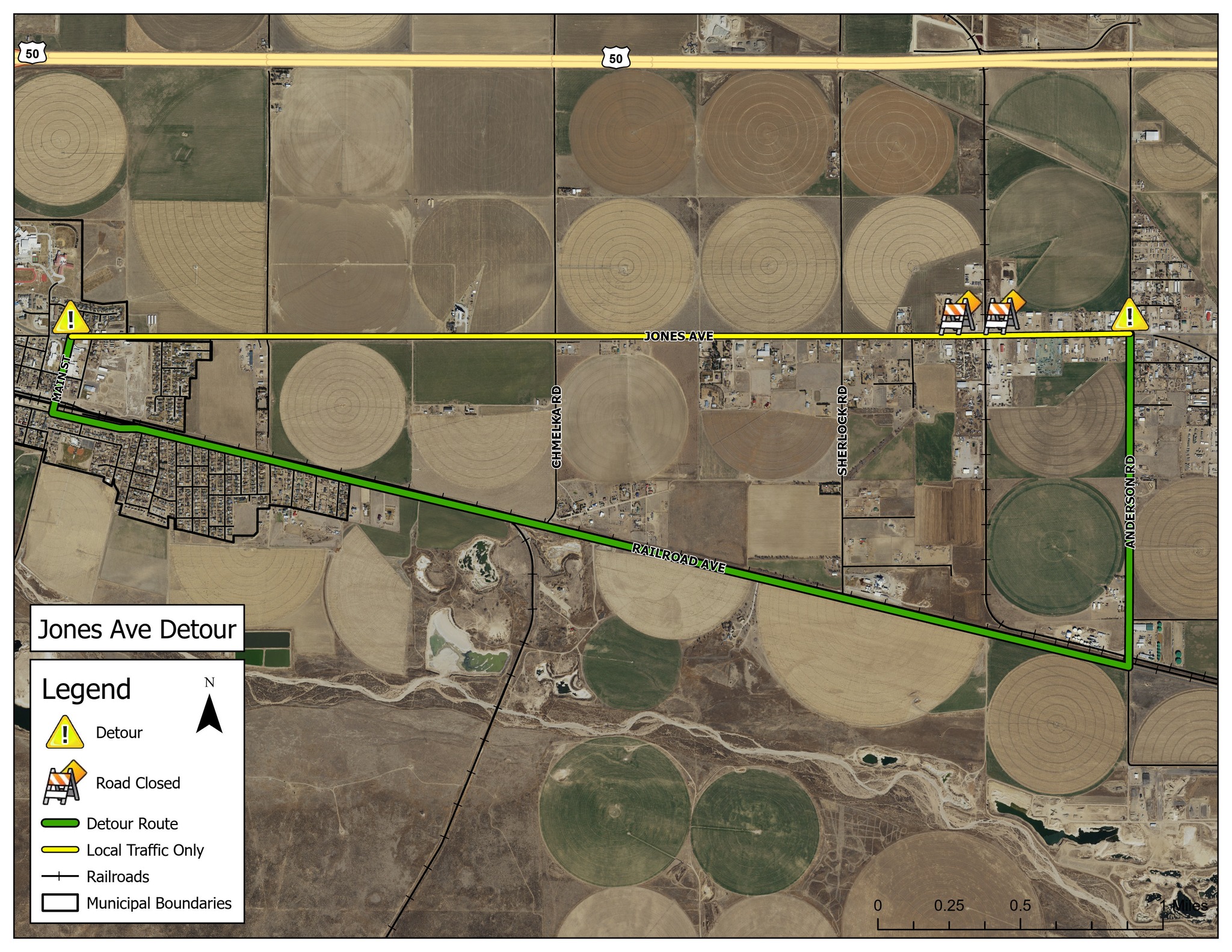 Finney County public works with road closure and detour.